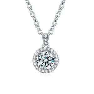 Certified 1ct.t.w.  Moissanite Halo round cut Diamond Necklace